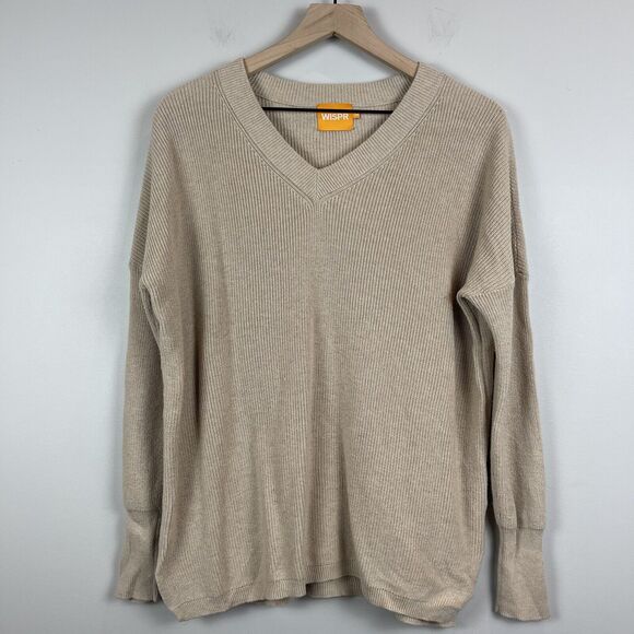 WISPR Brodie Womens Sweater XS Beige V Neck Clean Girl Neutral Top Minimalist - Picture 1 of 8